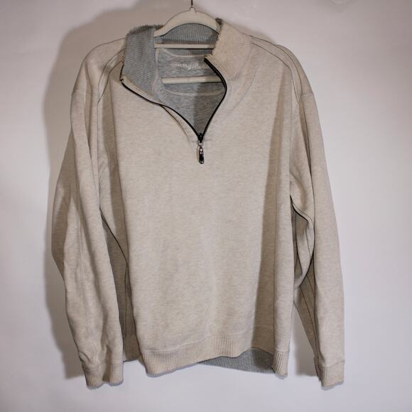 Mens Tommy Bahama Reversible Sweater Beige/ Gray Quarter Zip Sweater - Picture 1 of 4